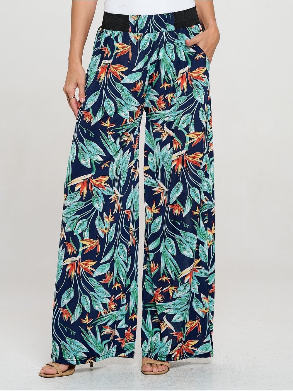 NWT - Navy Tropical Wide-Leg Pull-On Pants - Summer Vibe - Super Stretch